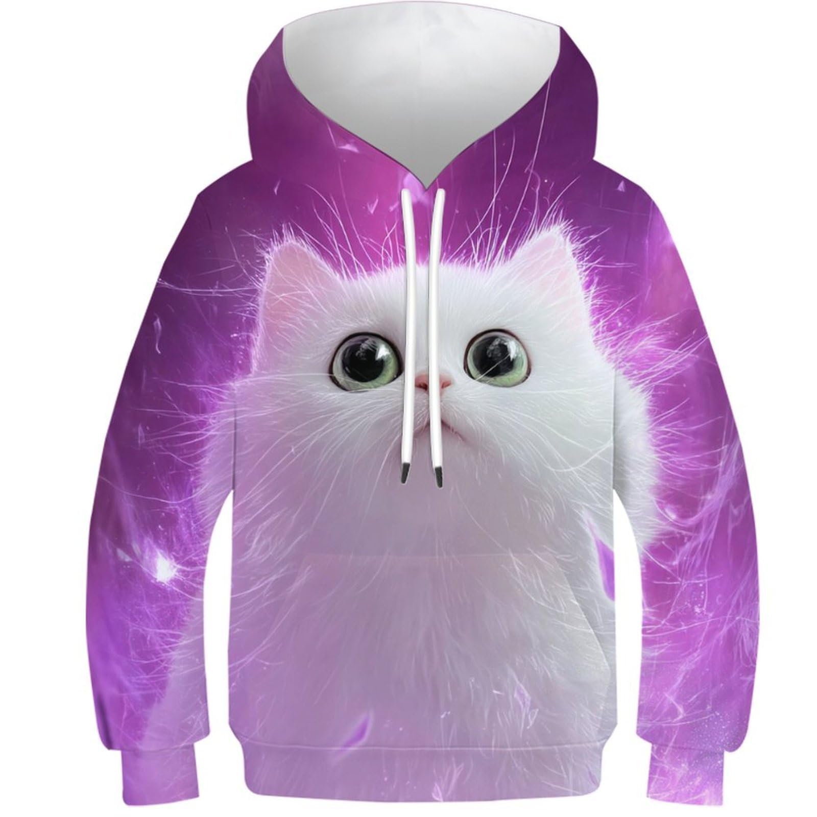 OPCALIS Kids Teen Girl Boy Hoodie Cat 3D Printed Pullover Sweatshirt Long Sleeve Kitten with Pocket Novelty Casual 9-11Y