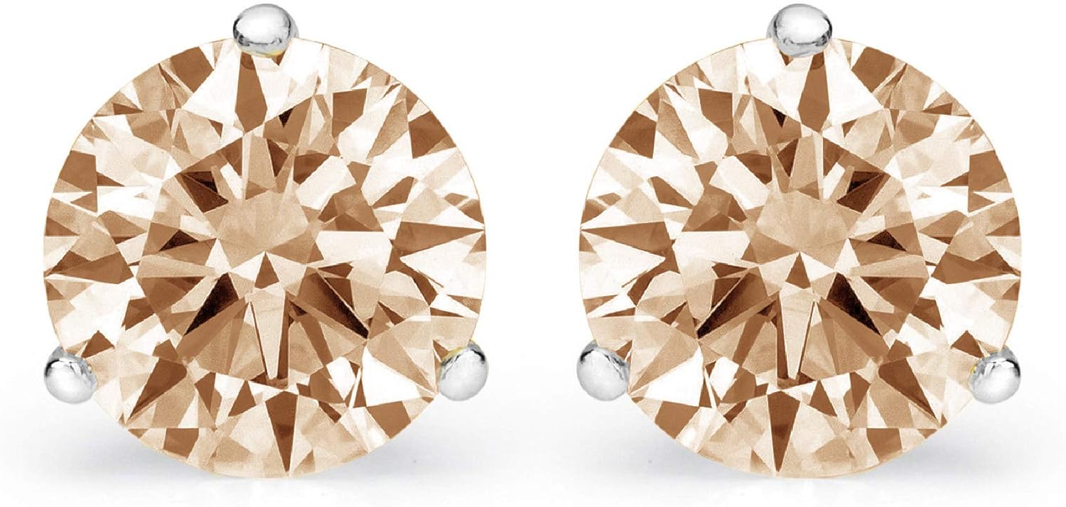 14K White Gold Simulated Champagne Diamond Stud Earrings with Screw back - Hypoallergenic, 1 cttw - Minimalist Women's Fine Jewelry - Image 8