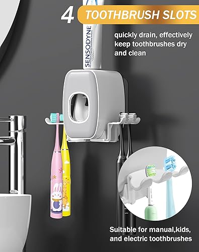 Miniatura 3 de WAYCOM Dispensador de pasta de dientes, accesorios de baño, 2 tazas soporte para cepillo de dientes montado en la pared, decoración de baño para