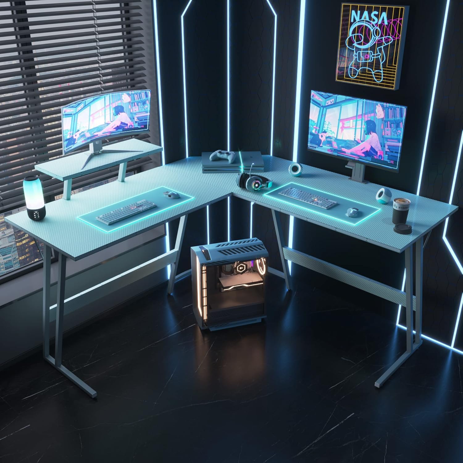 Amazon | ゲーミングデスク L字デスク 幅130cm パソコンデスク pc