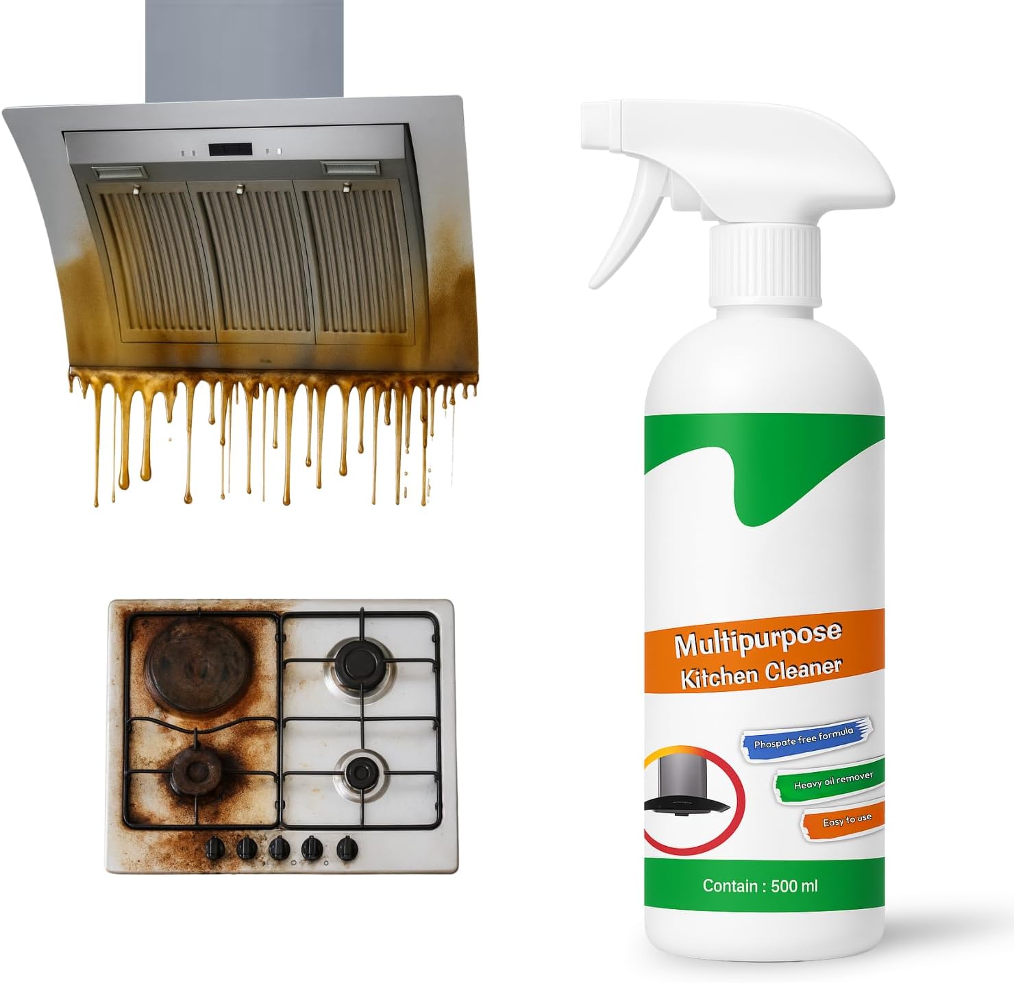 Zulaxy Kitchen Cleaner Spray for Oil & Grease Stain Remover, All Surface Non-Toxic & Non-Flammable Magic Degreaser Cleaning Spray for Kitchen, Chimney, Sink, Grill, Exhaust Fan & More! (500 ml)