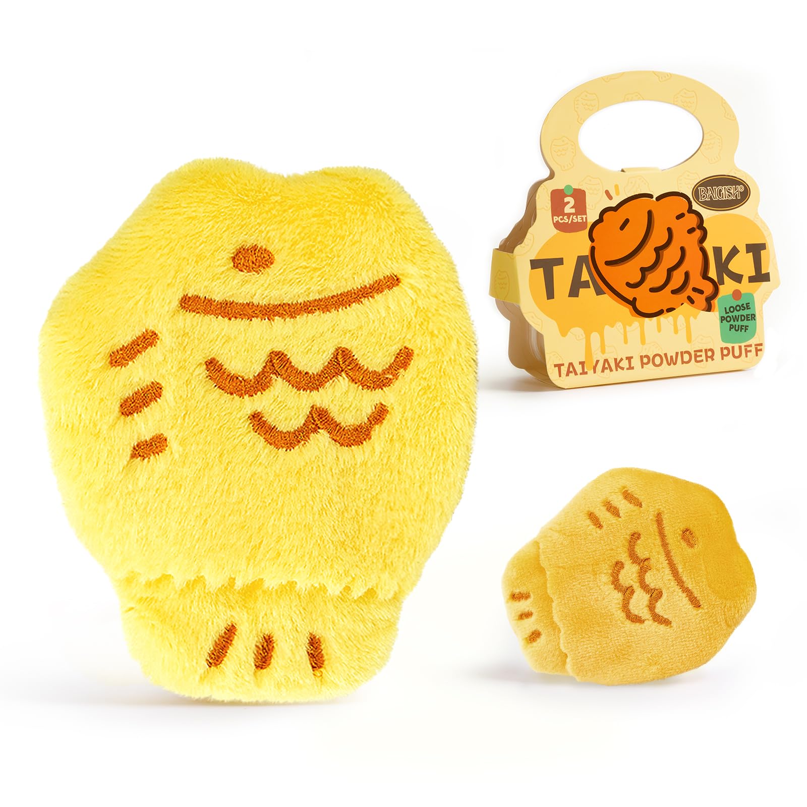 Taiyaki - Esponja de maquillaje suave y reutilizable para aplicar polvos sueltos o prensados, esponja de belleza de terciopelo de Taiyaki, herramienta de maquillaje (amarillo claro)