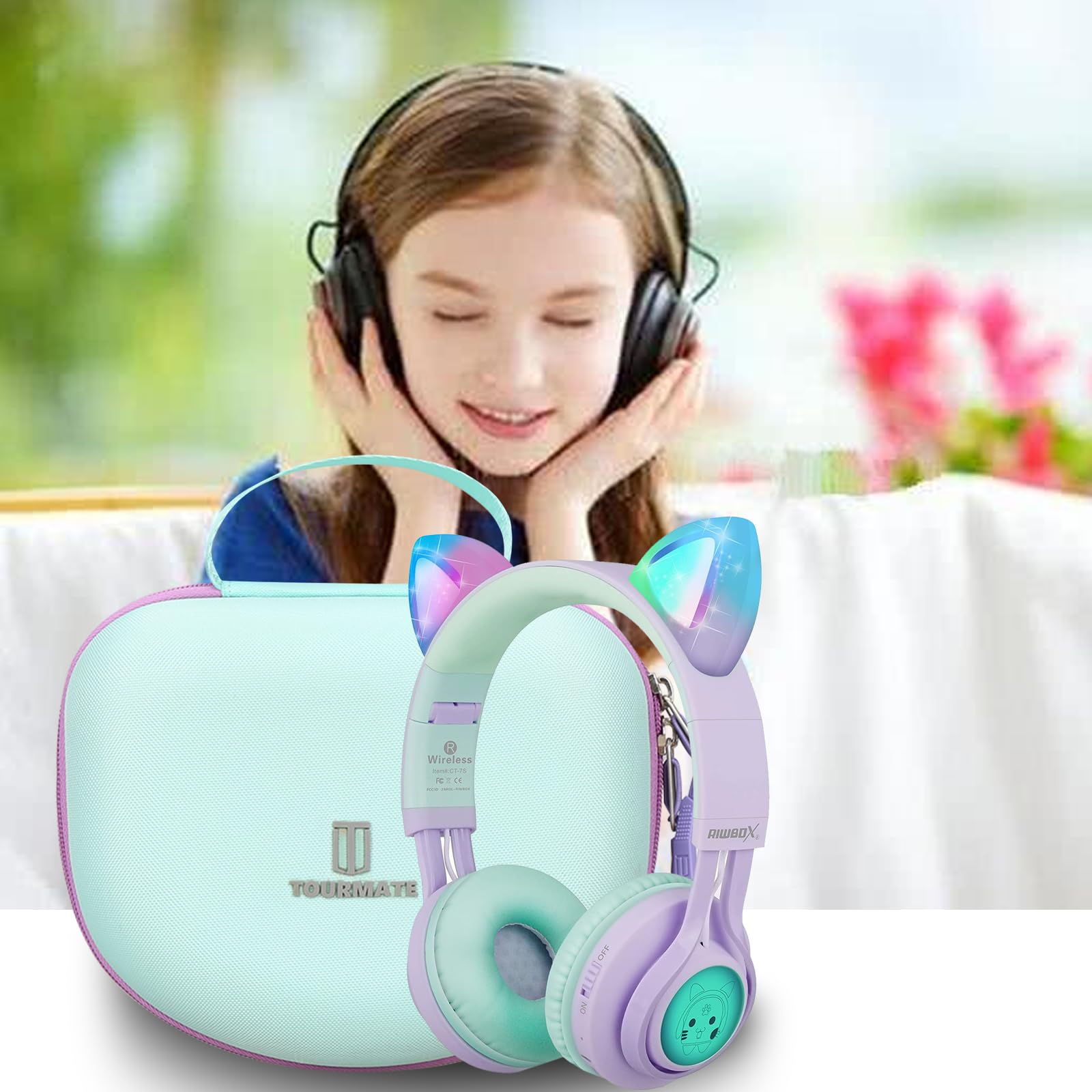 Tourmate Funda rígida de viaje para auriculares Riwbox CT-7S Cat Kids inalámbricos, bolsa de almacenamiento protectora