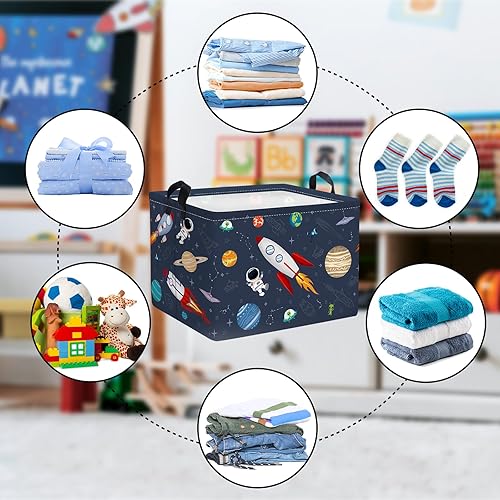 Miniatura 6 de Clastyle Rocket Astronauta - Cesta rectangular para niños, planeta cósmico, universo, azul, cubo de almacenamiento de juguetes, 36L