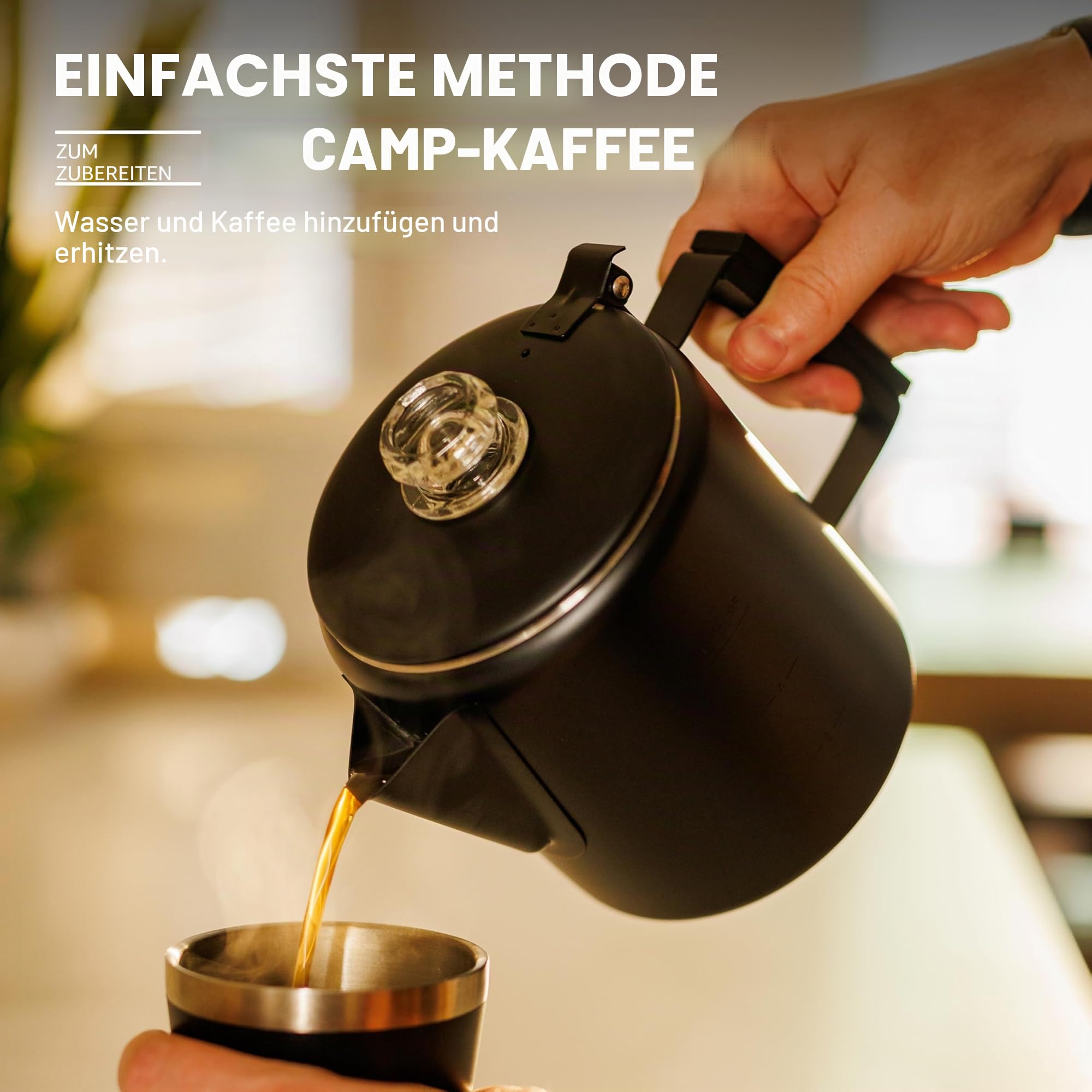 Coletti Schwarze Bozeman Perkolator-Kaffeekanne – Kaffeemaschinen für den Herd, die eleganteste Edelstahl-Kaffeekanne fürs Camping – KEIN Aluminium oder Kunststoff (6 Tassen)