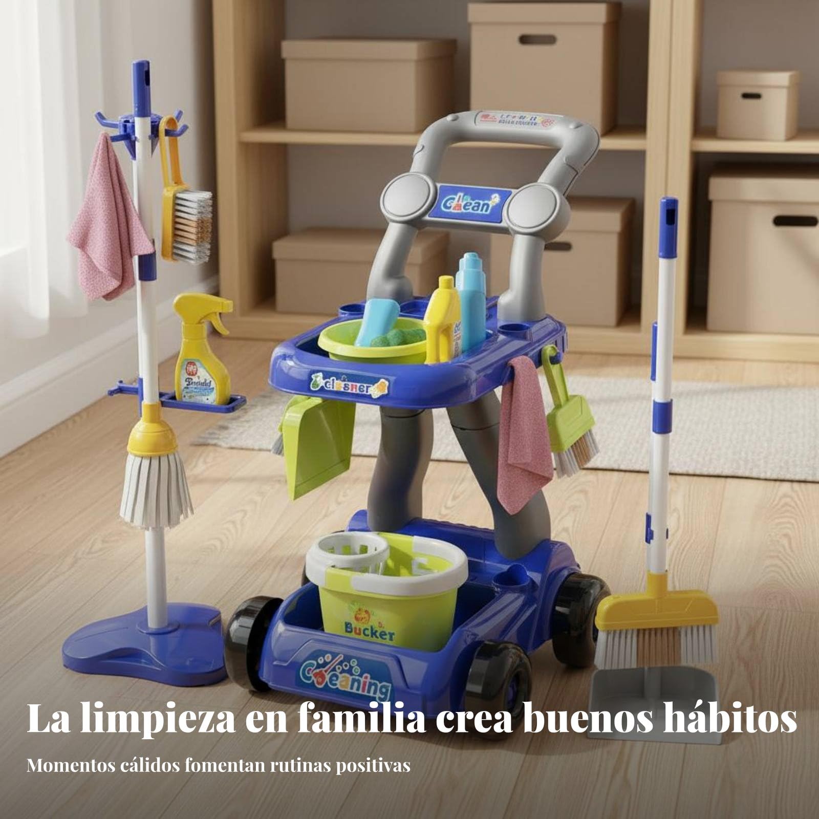 MagiDeal Children Cleaning Playset Kit de Limpieza Juguete de Hogar Escoba Trapeador Recogedor Plástico Educativo con Soporte Ordenado Fomenta Responsabilidad , Rojo , Set Trolley 18PCS