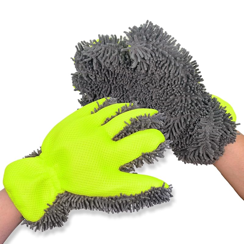 Luva para Lavagem Automotiva em Microfibra Chenille Verde, 5 Dedos, 2 Unidades Generic