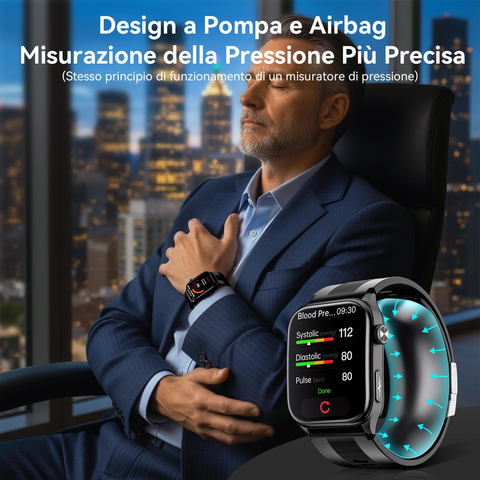 Smartwatch con Pompa Aria con Pressione Sanguigna ECG S101 | 2,06" AMOLED Display, 24/7 Monitor Frequenza Cardiaca Sonno SpO₂ Temperatura HRV e Stress per Uomo Donna