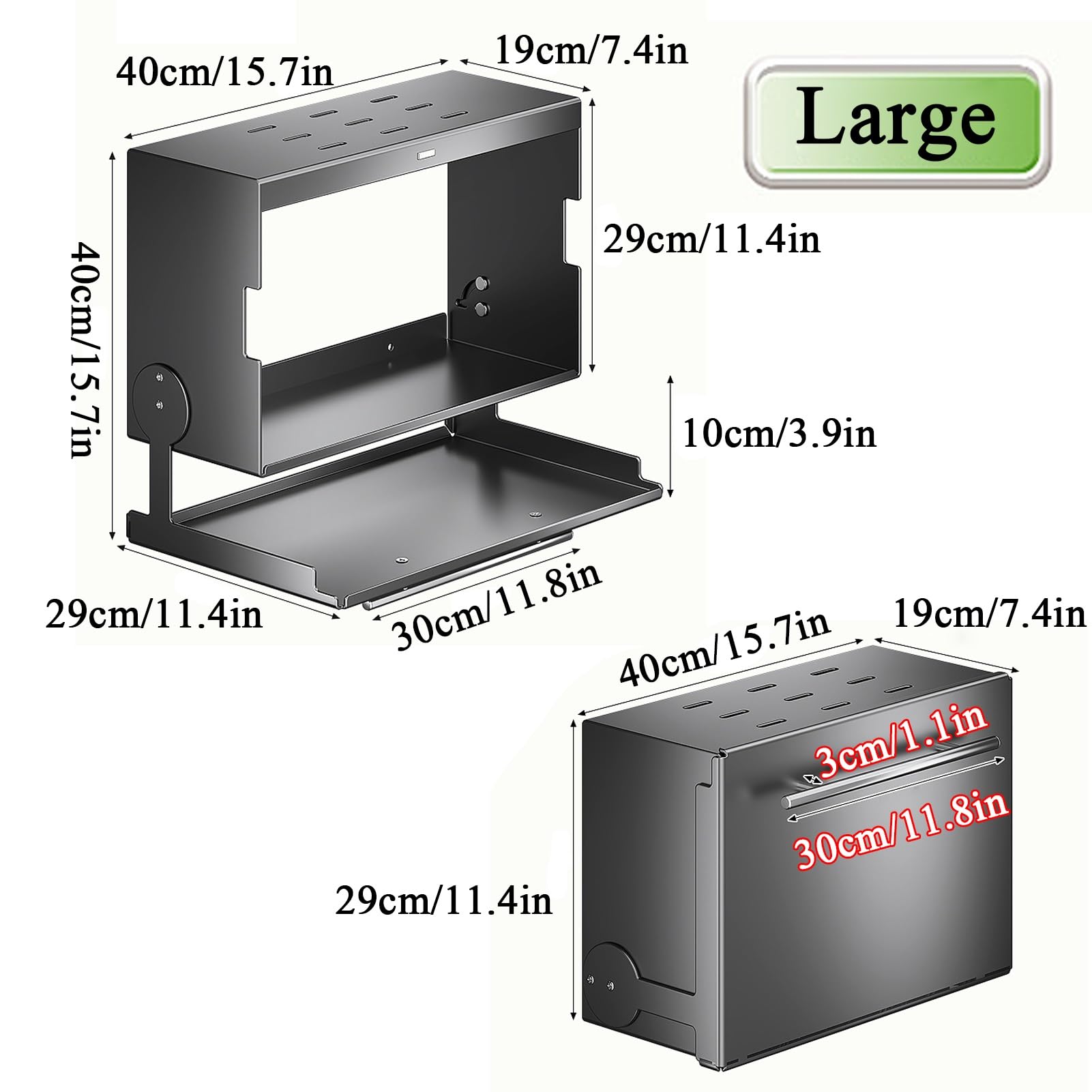 Organizador de especias extraíble de 2 niveles, estante de cocina montado en la pared con ganchos para almacenamiento, solución perfecta para debajo del armario