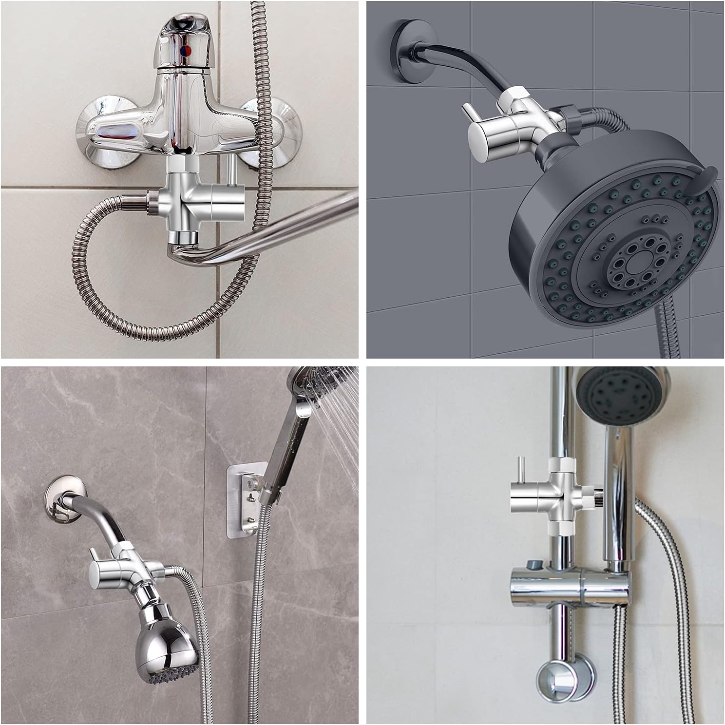 G1/2" Shower Head Diverter Valve, Solid Brass Shower Arm Diverter Valve for Hand Held Showerhead and Fixed Spray Head, 20mm Diameter 3-Way Universal Shower System Replacement Part (Chrome Finish)