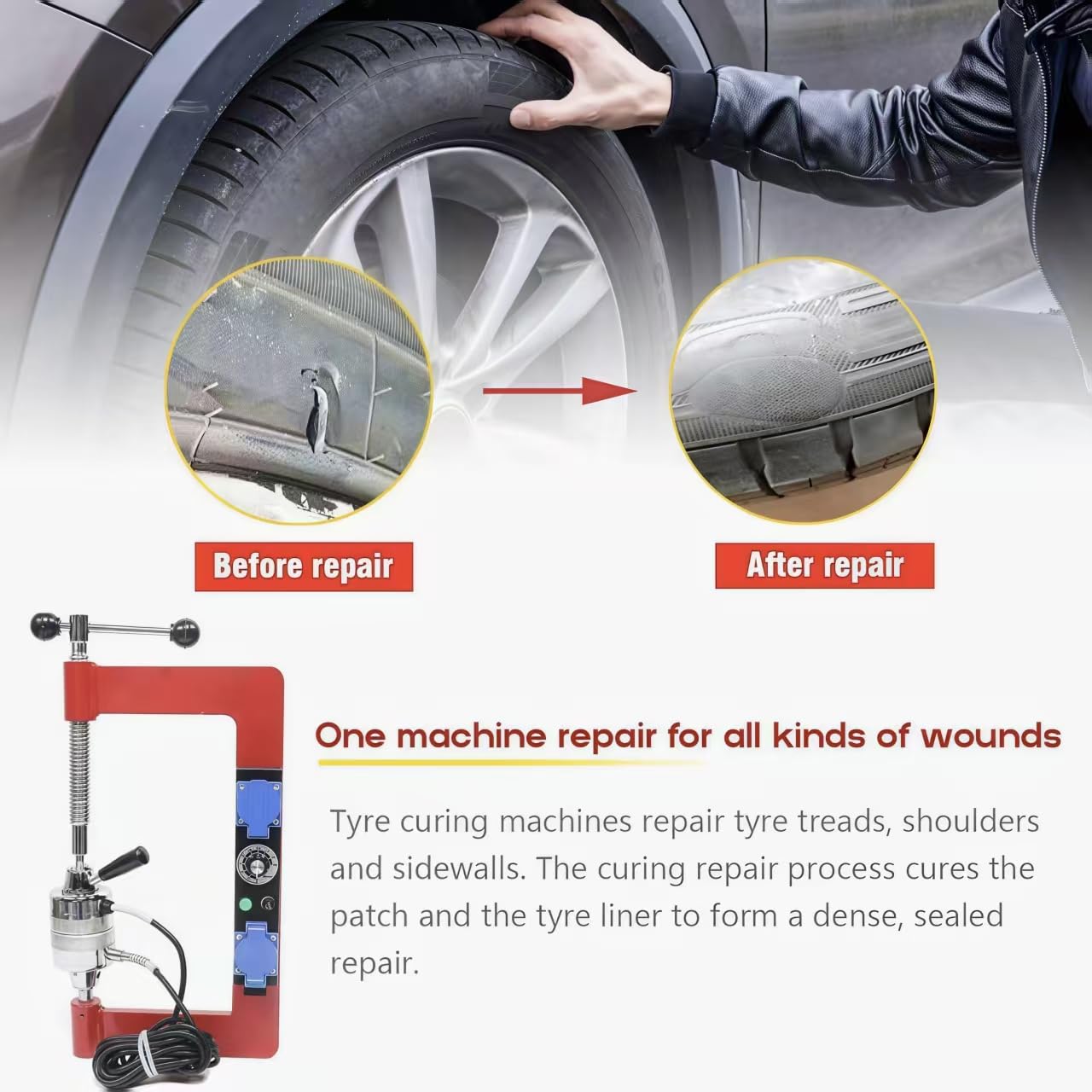 Máquina automática de vulcanización de neumáticos para reparación de automóviles, Camiones, Motocicletas y Bicicletas con Control de Temperatura y Temporizador - Kit de reparación Profesional