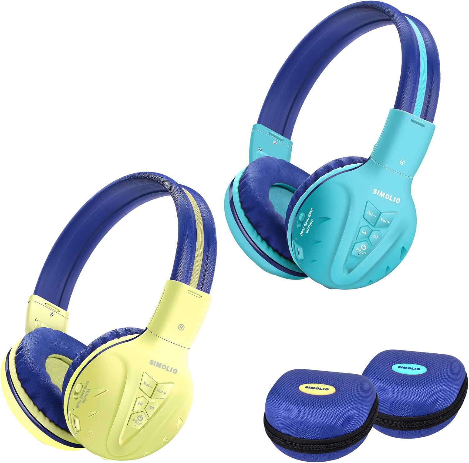2 Pack of SIMOLIO Wireless Kids Headphone with Hard Case, Bluetooth
