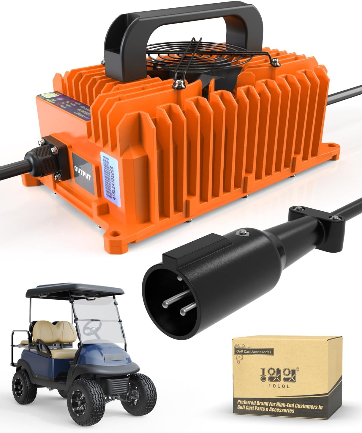 10L0L Golf Cart Battery Charger 15A 48V for Club Car DS/Precedent 3-Pin Round Plug, IP68, Smart Technology Golf Cart Battery Charger, Trickle Charge