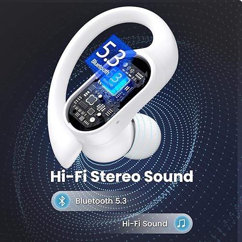 Miniatura 4 de Auriculares Bluetooth inalámbricos 90 horas de reproducción, IPX7, impermeables, deportivos, con estuche de carga inalámbrica y ganchos para los
