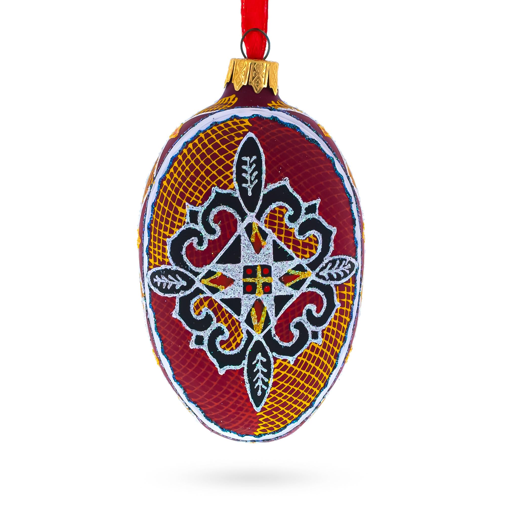Ukrainian Egg Glass Ornament BestPysanky haut de gamme à motif Four Leaves