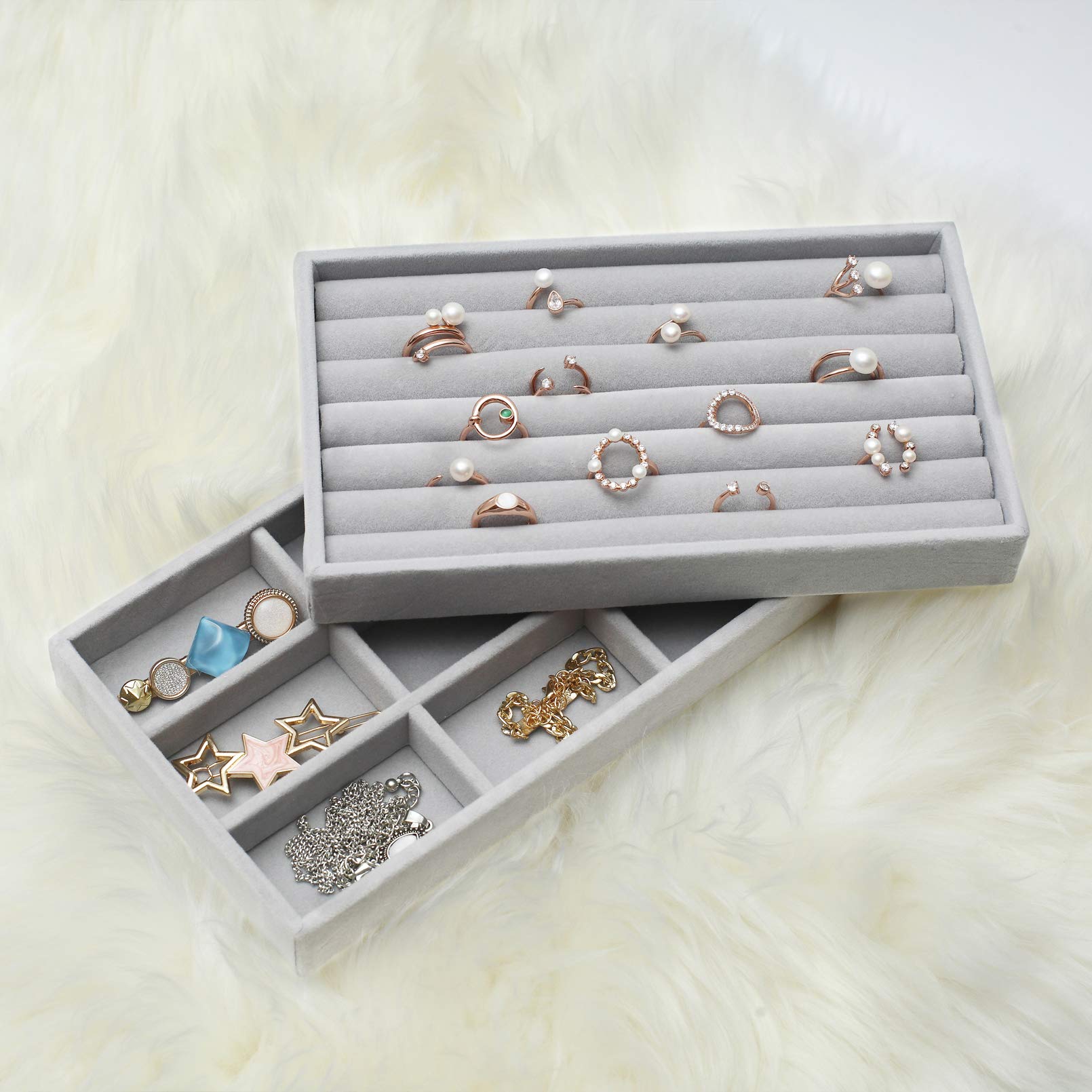 Plateau à Bijoux En Bois Massif Naturel Avec Compartiments - Organisateur Pour Colliers, Bagues Et Bracelets - 10