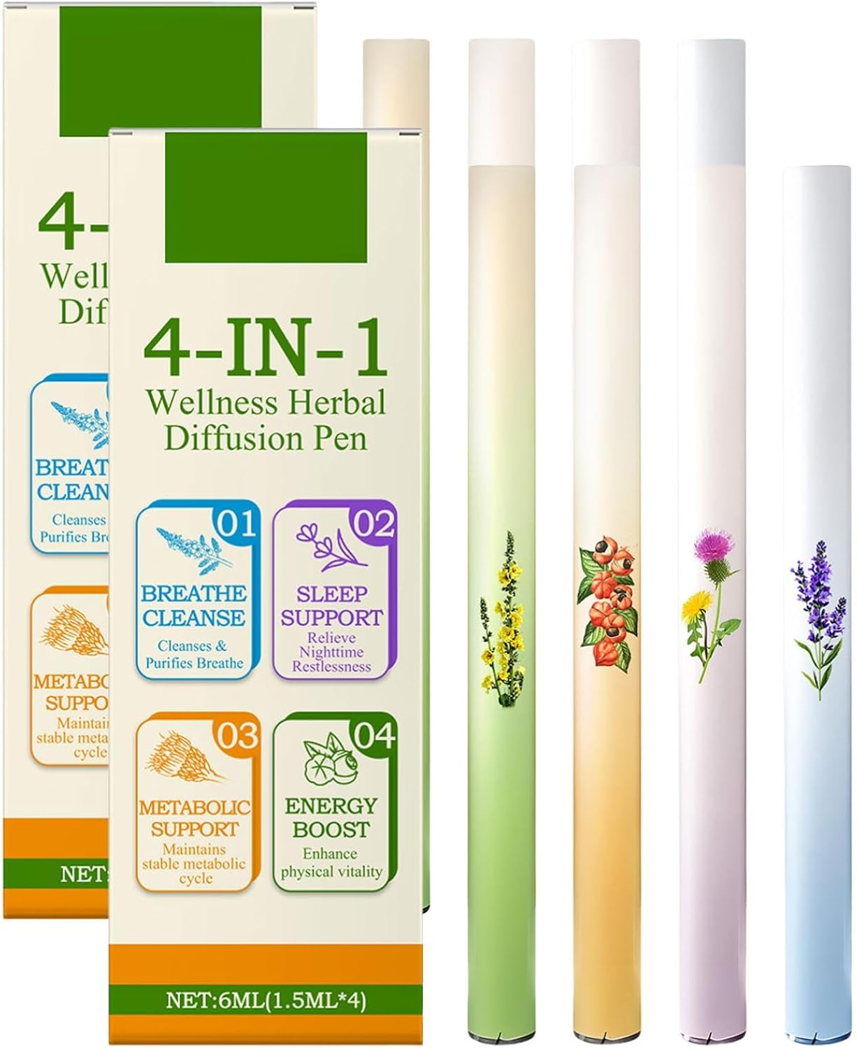 4Pcs Natural Diffuser Pen,Wellness Herbal Blend Diffuser Set,Sleep Support Reduced Stress Oral Freshening Breath Diffusers Set,Portable Atomizing Air Freshener,Improving Breathing Air (2Set)