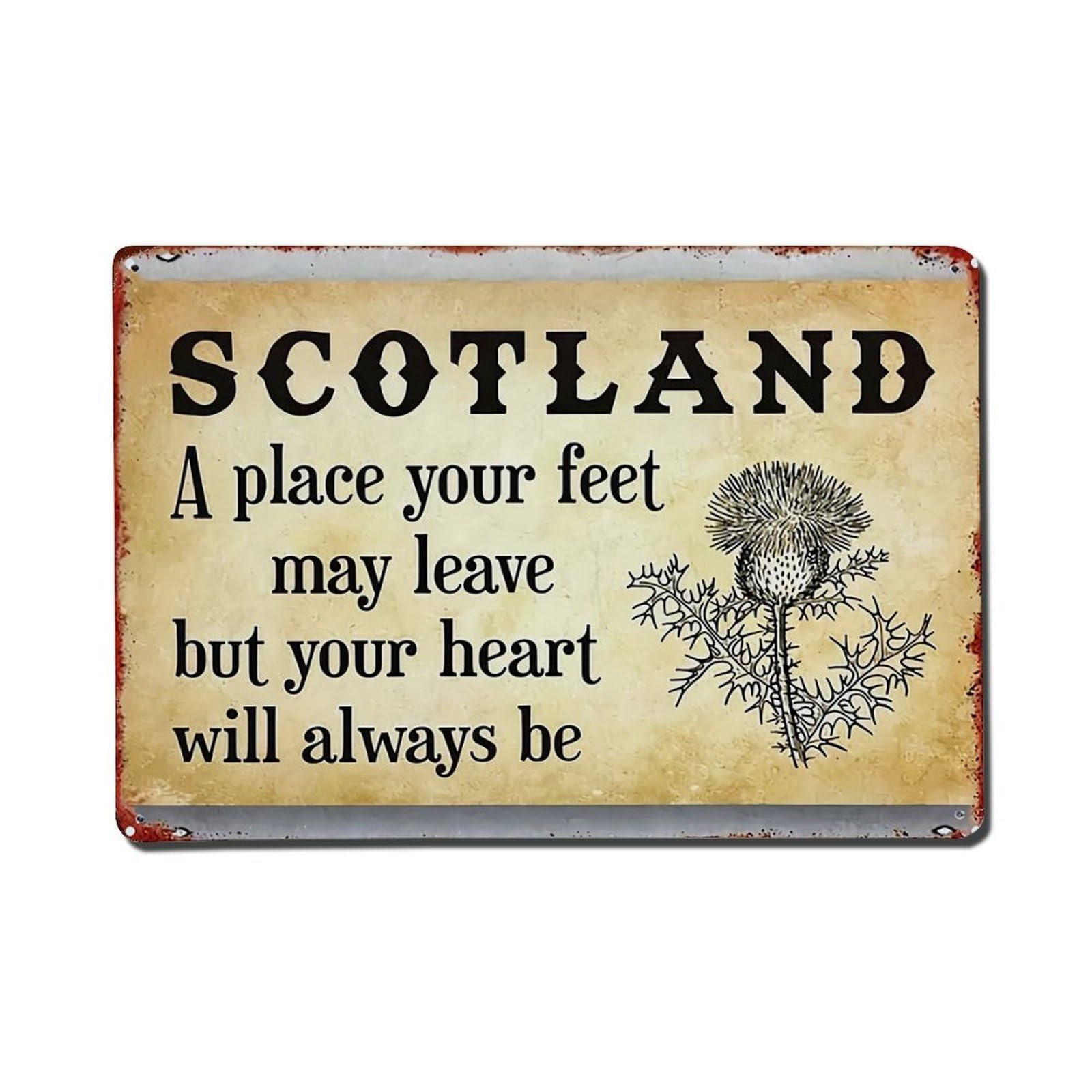 Scotland Thistle Heart Place Feet Tin Sign Metal Poster Vintage Metal Signs for Home Man Cave Bar Cafe Kitchen laundry room Wall Decorations Gift 8x12Inch