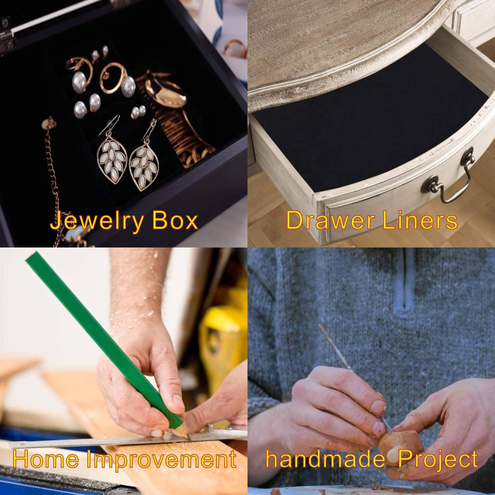 12 Samoprzylepna Tkanina Filcowa, Wkładka do Szuflady z Miękkiego Aksamitu, DIY Aksamitna Tkanina do Sztuki i Rzemiosła, Wkładka Filcowa do Pudełka na Biżuterię, Czarna