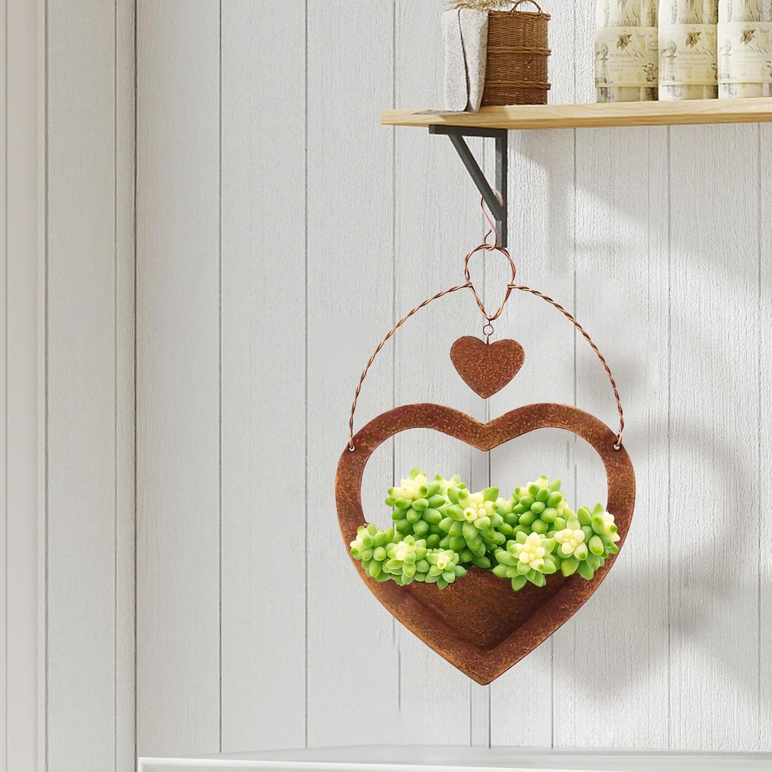 Metal Plant Hanger Outdoor & Indoor - Heart-Shaped Rustic Hanging Planter with Hook for Garden Window Wall, for Mom Grandma Women