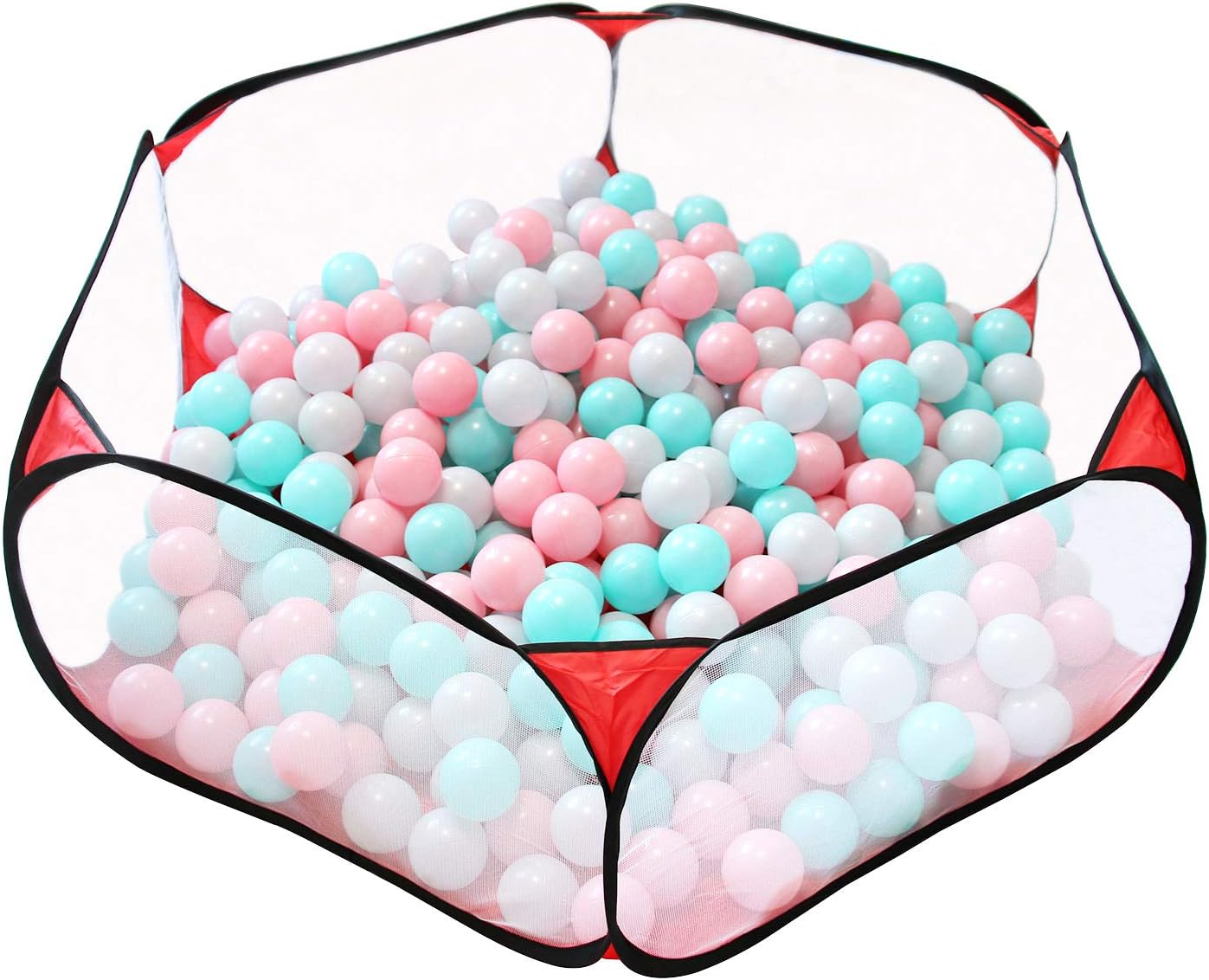 JaconePortable Cute Hexagon Playpen Children Ball Pit, Indoor and Outdoor Easy Folding Ball Play Pool Kids Toy Play Tent with Carry Tote (Black and Red)