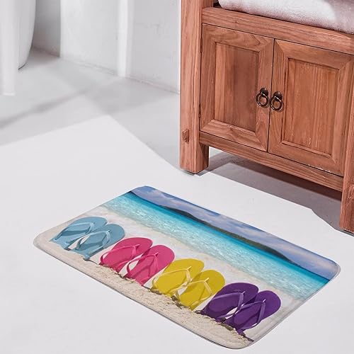 Miniatura 3 de Chanclas de playa con diseño de océano, alfombras de baño de color arcoíris, absorbentes, antideslizantes, alfombras suaves, lavables, para cocina,