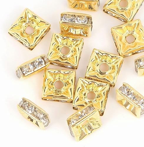 Miniatura 2 de 100 cuentas espaciadoras sueltas de cristal de grado A de Adabele de 0.39 pulgadas (0.394 in), metal de latón chapado en oro de 14 quilates para