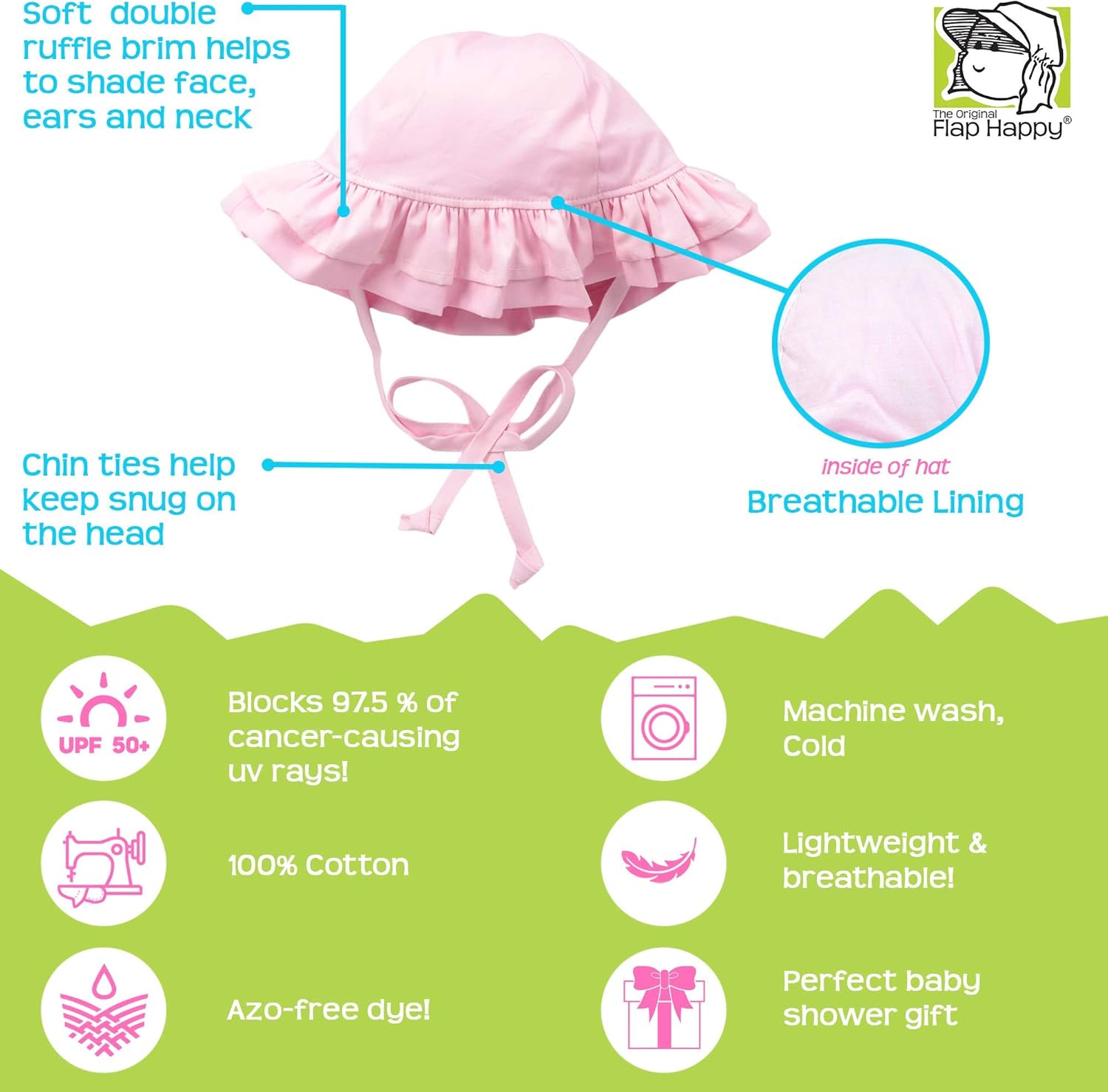 Flap Happy Baby Girls' UPF 50+ Double Ruffle Hat - Image 2