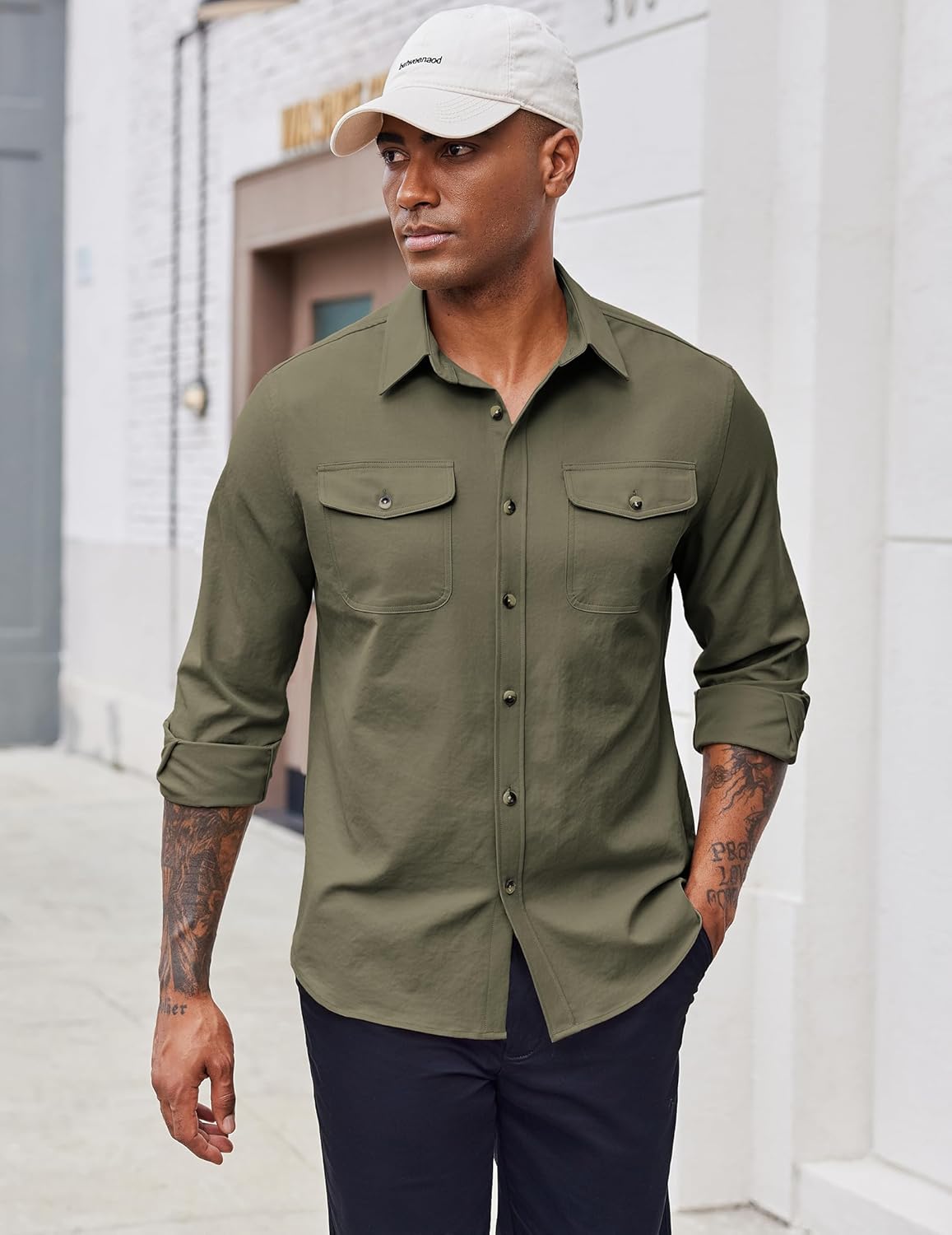 COOFANDY Men's Long Sleeve Button Down Work Shirt with Flap Pockets - Image 5