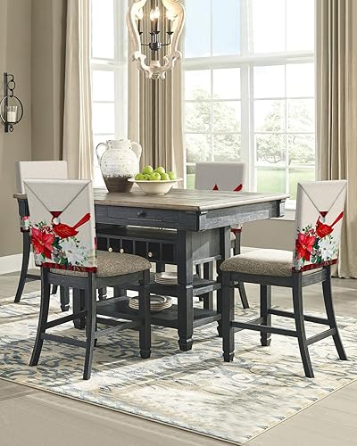 Miniatura 3 de Juego de 6 fundas navideñas para sillas de comedor, con sombrero de Papá Noel, diseño floral y bayas, para banquetes, fiestas, festividades,