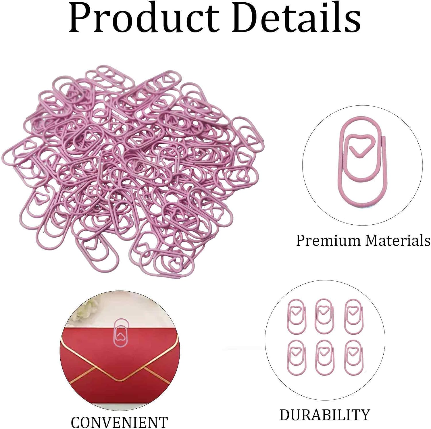 pson 100Pcs Heart Shaped Paper Clips, Cute Metal Mini Clips for Notes, Documents, Journals, and Planners(Pink) image 3