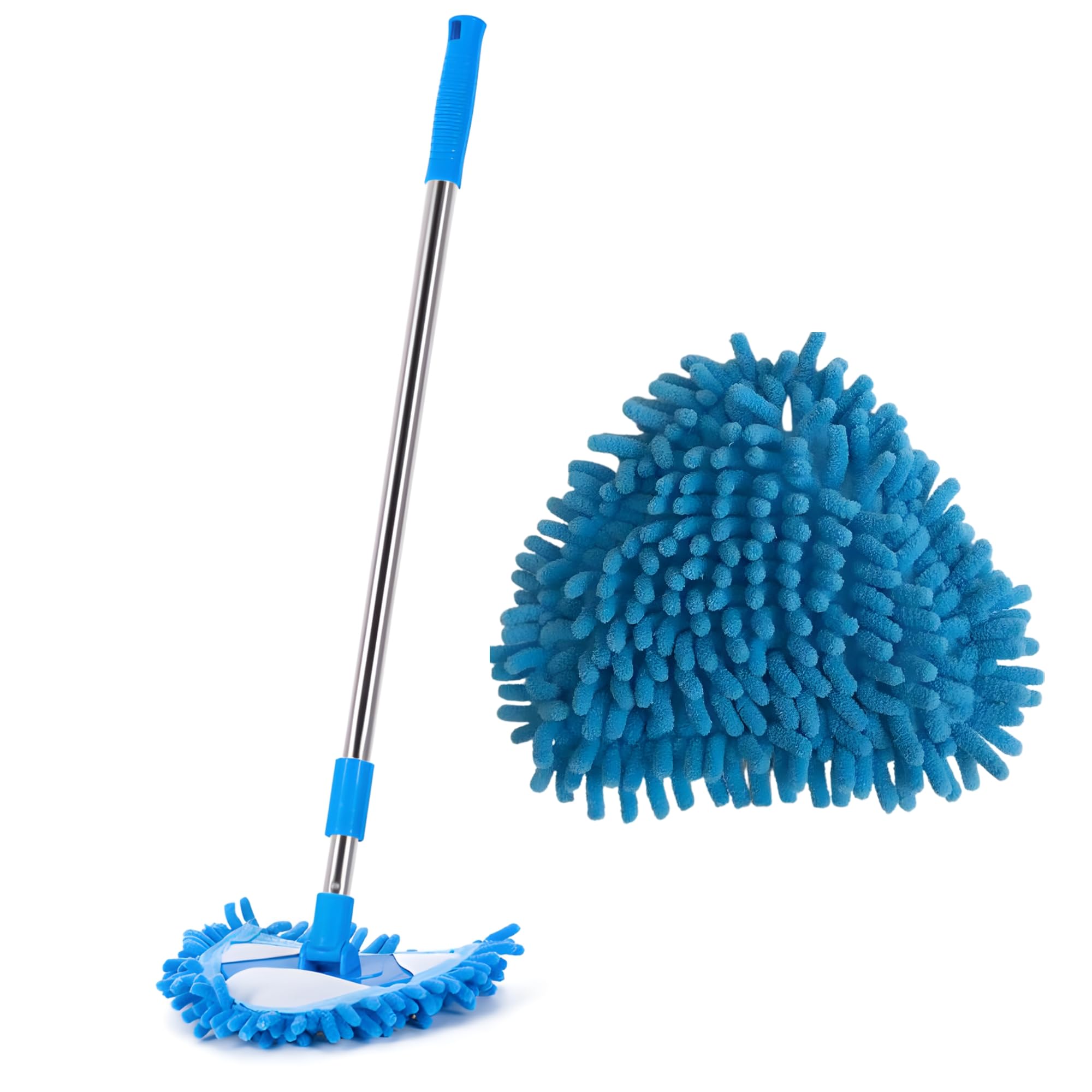 Rotatable Triangle Mop with Long Handle | 360° Microfiber Flat Floor Mop | Multifunctional Window Glass Wiper, Car Cleaning Scraper & Dust for Wet Dry Cleaning-image-45
