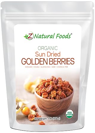 Sun Dried Organic Golden Berries - Gooseberries - No Sugar Added - Add To Yogurt, Salad, Trail Mix, Snacks - Raw, Vegan, Non GMO, Gluten Free, Kosher - 1 lb