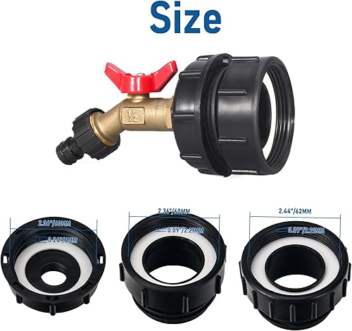 Miniatura 3 de Adaptador de bolsa IBC de 2 tamaños, accesorios de tanque IBC de 275-330 galones, válvula de bolsa de rosca fina y gruesa de 2.36 pulgadas + válvula