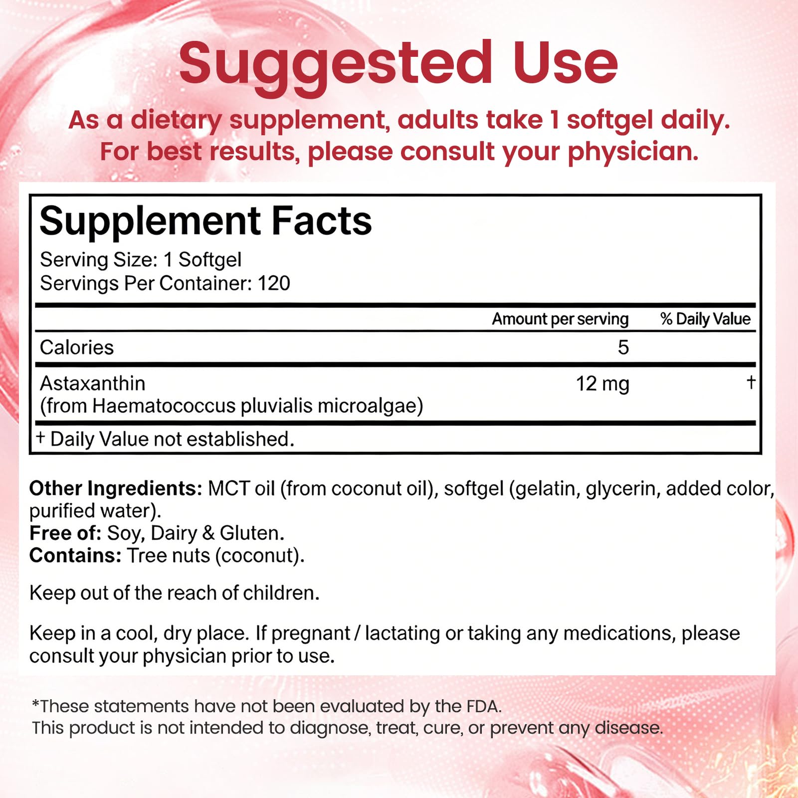 Astaxanthin 12mg with MCT Oil Softgels, Premium Astaxanthin Supplements Organic for Kidneys, Eyes & Skin, Natural Microalgae Source, Triple Strength, Non-GMO & Gluten Free, 120 Softgels (Pack of 1) — Amazon image 2