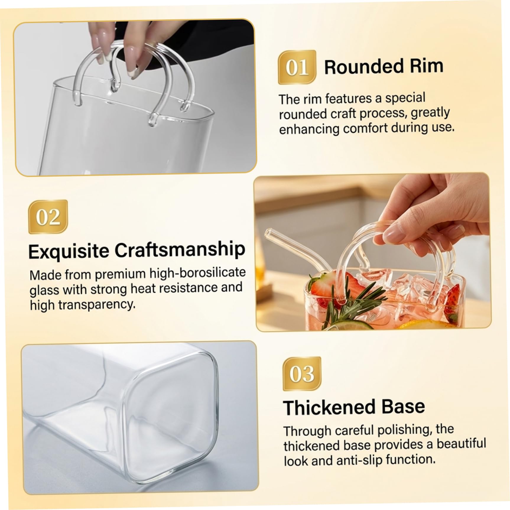 4er-Pack Glas-Geldbeutel für Getränke, 770 ml, einzigartige Trinkgläser, Handtaschen-Design, Cocktailbecher für Saft, klares Borosilikatglas