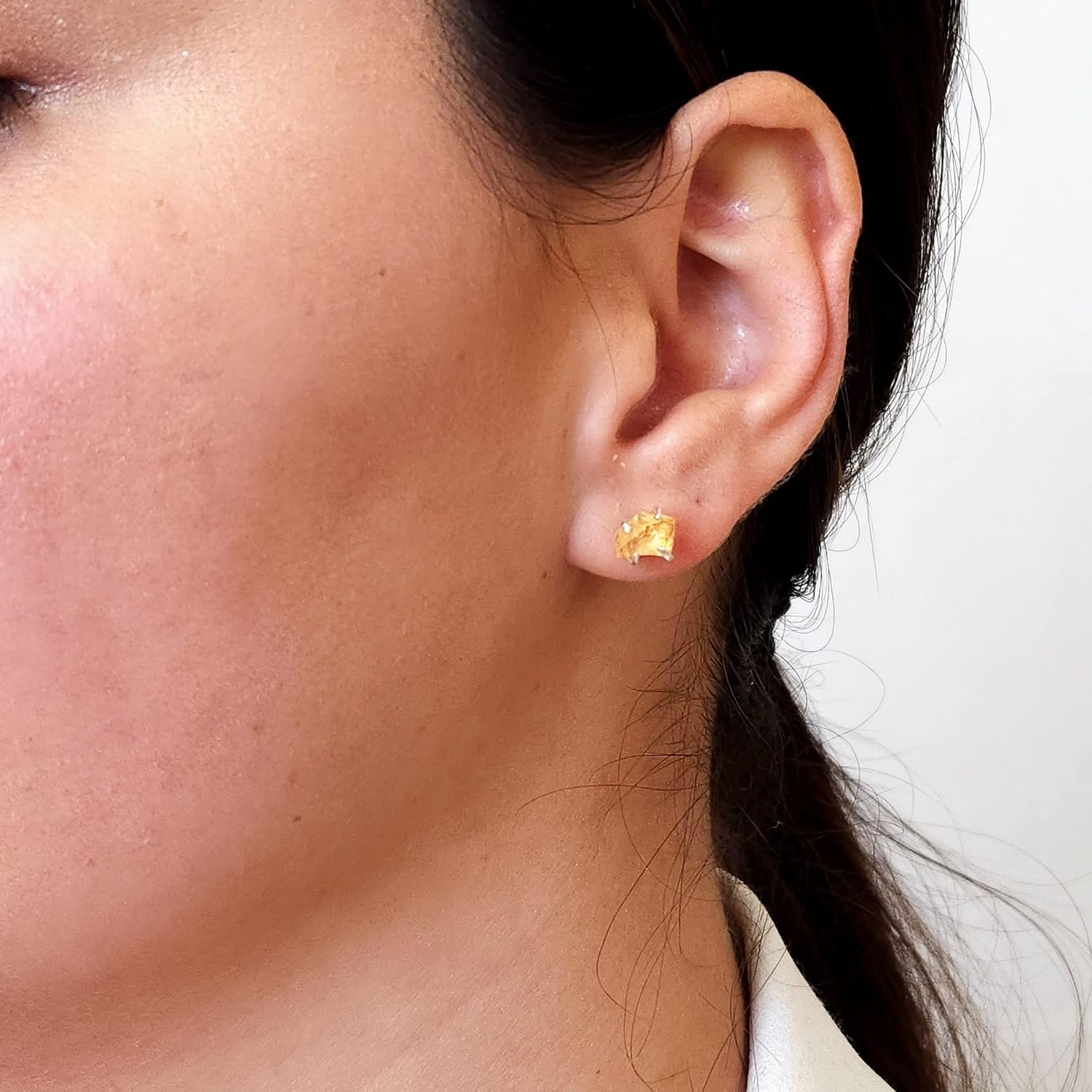 real raw citrine stone tiny 4 to 6mm stud earrings with solid 925 sterling silver november birthstone gift for her niece daughter mom Uniquelan Jewelry(citrine)