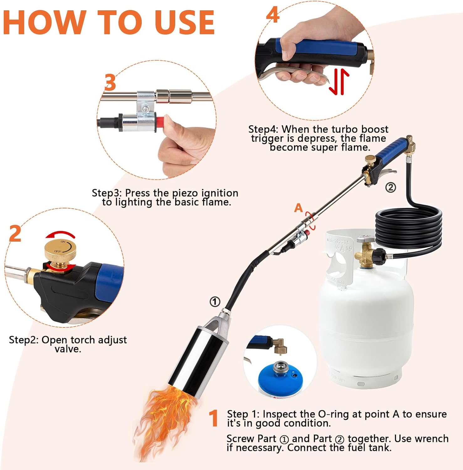 Propane Torch Weed Burner Kit with 10FT Hose, Adjustable Blow Torch Gun with Instant Ignition, Heavy-Duty Burner Torch for Weed Control, Ice Melting, Outdoor Burning Tasks