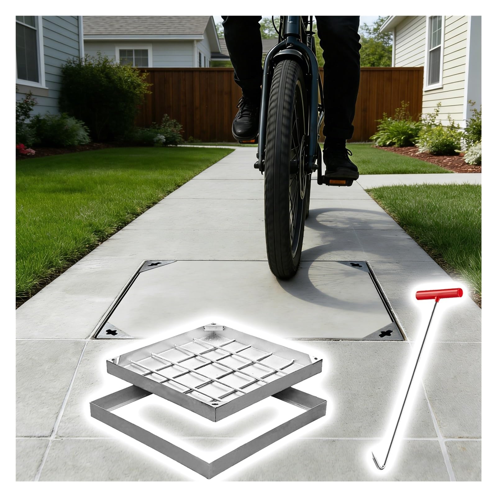 FCXWEVR 304 Stainless Steel Invisible Manhole Cover Recessed Septic Tank LidBasin Cover for Driveway & Pavement6x16 in