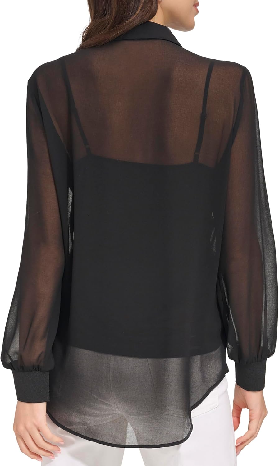 DKNY Womens Casual Button Down Chiffon Top - Image 4