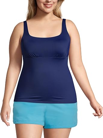 Lands End Womens Square Neck Underwire Tankini Top Swimsuit Adjustable Straps