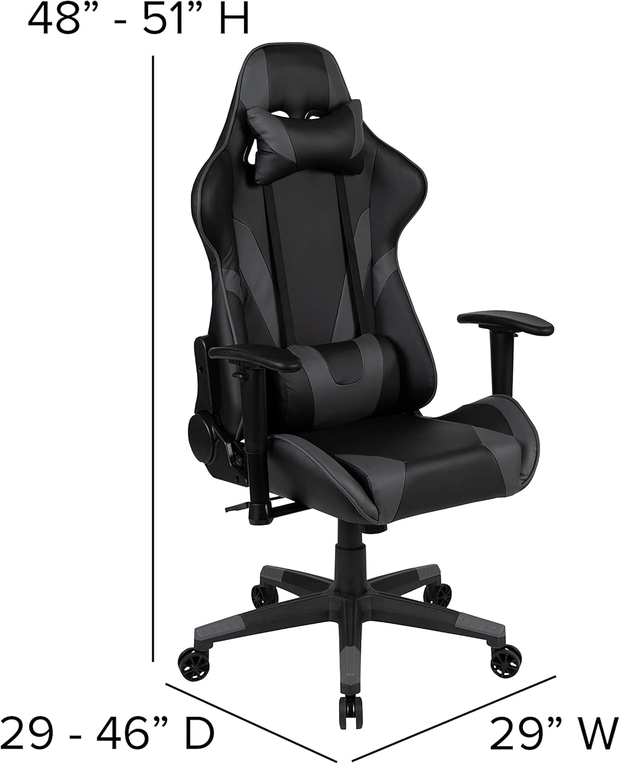 EMMA + OLIVER Gaming Bundle-Desk, Cup Holder/Headphone Hook & Gray Reclining Chair