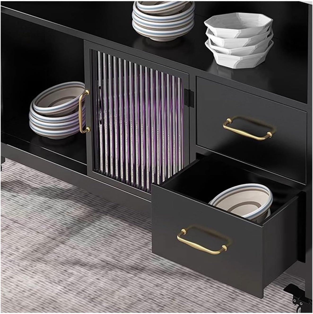 Storage Trolley Kitchen Island Table Movable Bar Counter Cooking Open Sideboard Cabinet with Drawers Shelving Organizer