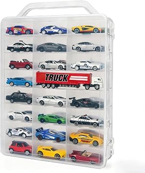 Double-Sided 164 Scale Toy Car Storage Case, 48-Slot Clear Organizer with Handle, Transparent Display & Storage Box Compatible with Most Die-Cast Model Cars Case Only