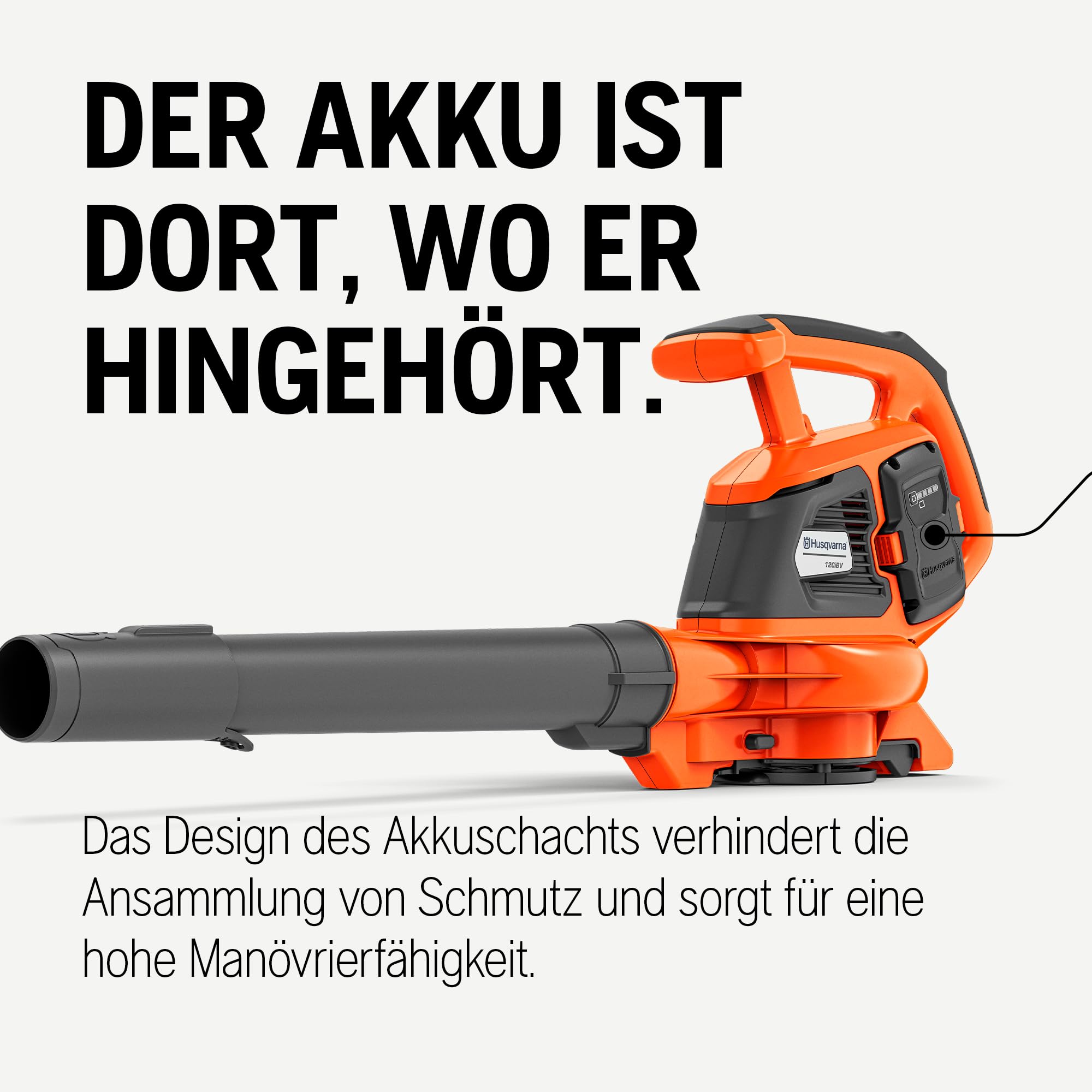 Husqvarna 120iBV Akku-Laubbläser - kabellos 36V, inkl. Akku und Ladegerät, 7,2 N Blaskraft, verstellbare Rohrlänge, bürstenlos, leise und leicht, für die Gartenpflege