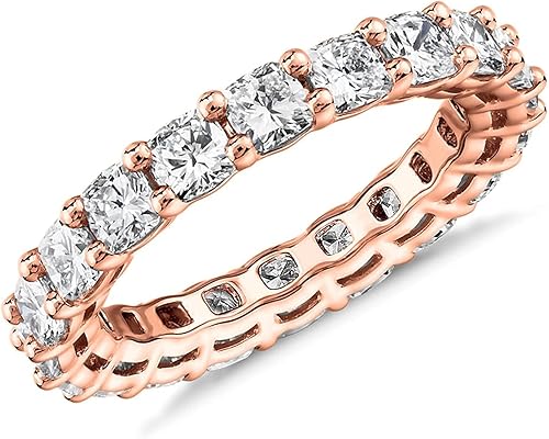 PAVOI 14K Gold Plated Eternity Ring for Women - Square-Cut Cubic Zirconia Rings - Stackable Love Wedding Band