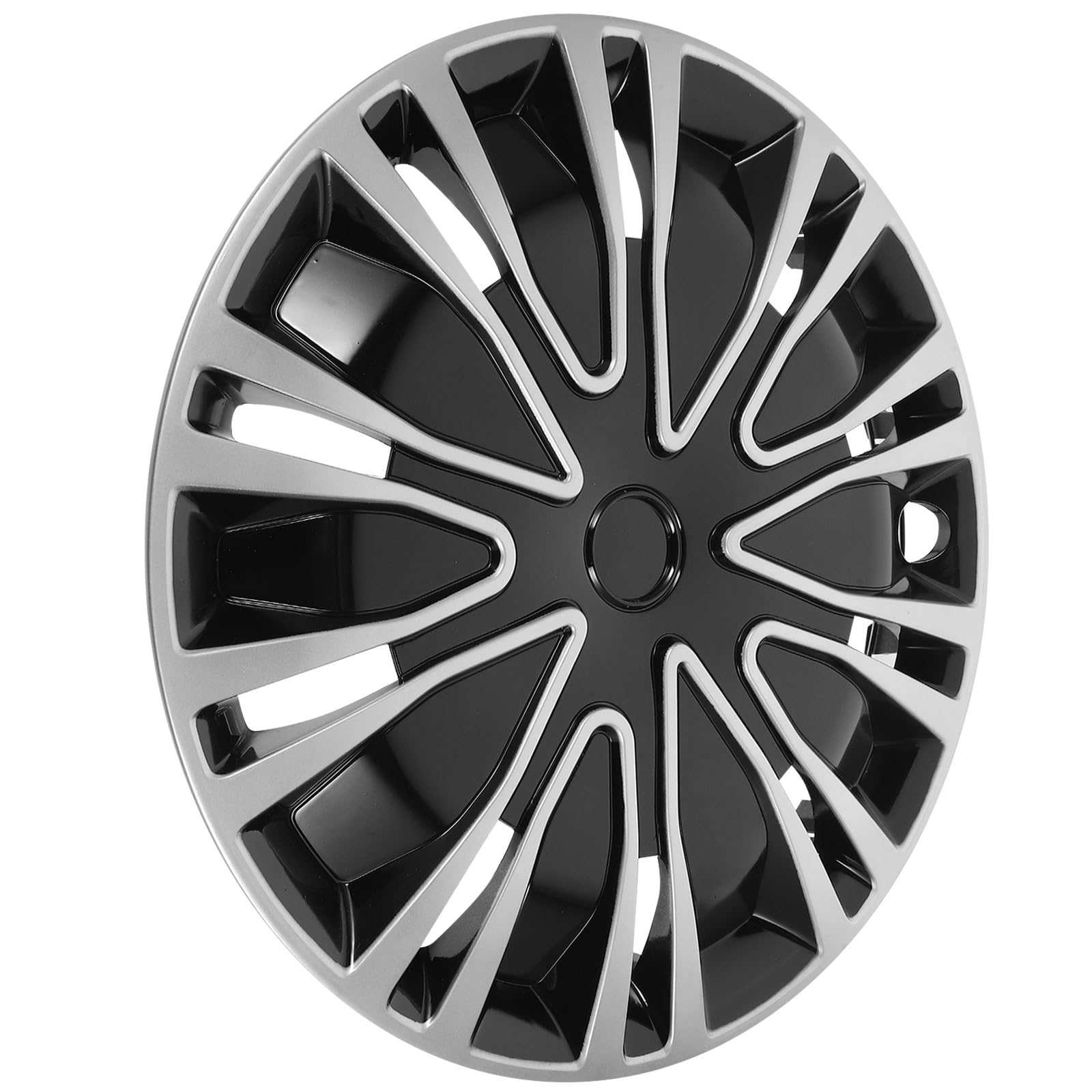 Tapacubos de Automóvil 15 Pulgadas PP Decorativo Negro BK | 1, Compatible Buje de 15 Pulgadas, Cubiertas para Rueda de Coche, Acabado Plata y Negro