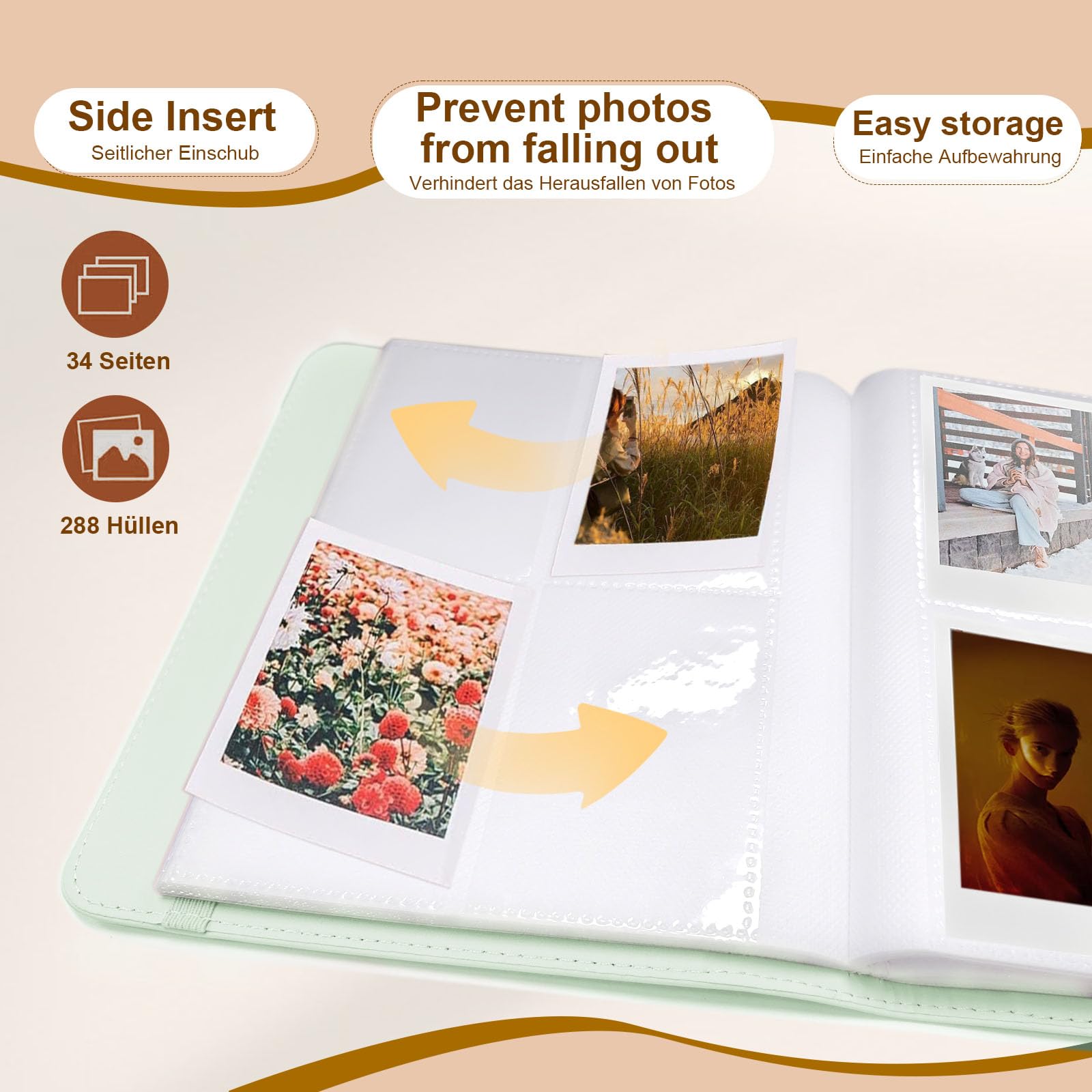 Álbum de fotos Yootiko, 288 bolsillos 6x9 cm para fotos, encuadernación en PU, páginas transparentes, pequeño, mini, gran capacidad, álbumes de fotos familiares para bodas para niños, niños, niñas