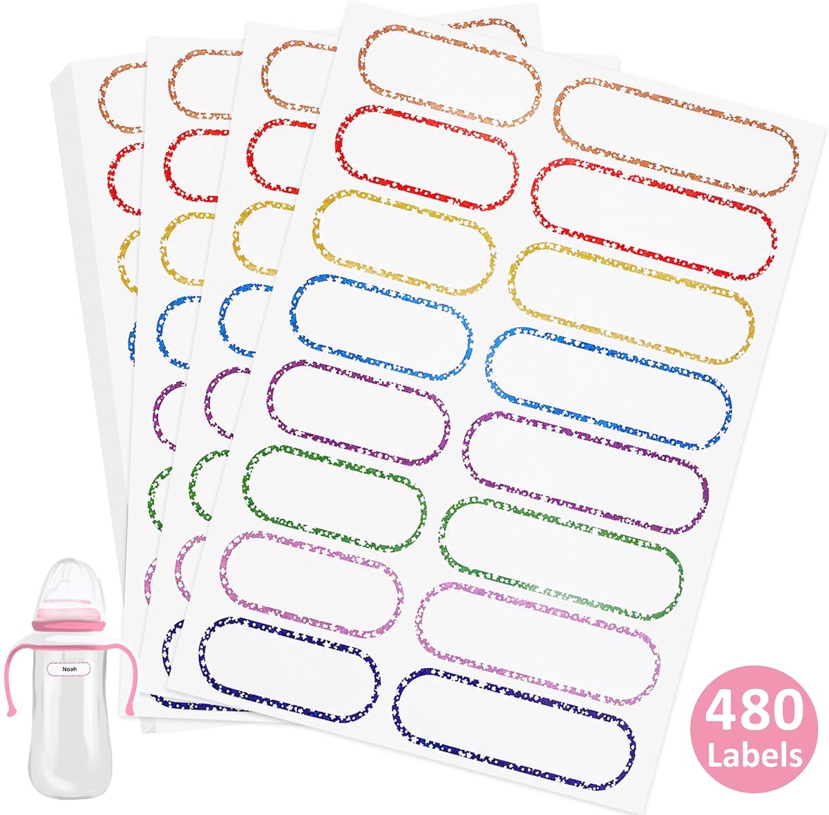 Tinabless 480 Pcs Waterproof School Labels for Kids, Stars | 480 Star Waterproof School Labels For Kids' Bottles, Pencil Cases, Notebooks, Lunch Boxes And Daycare Essentials.