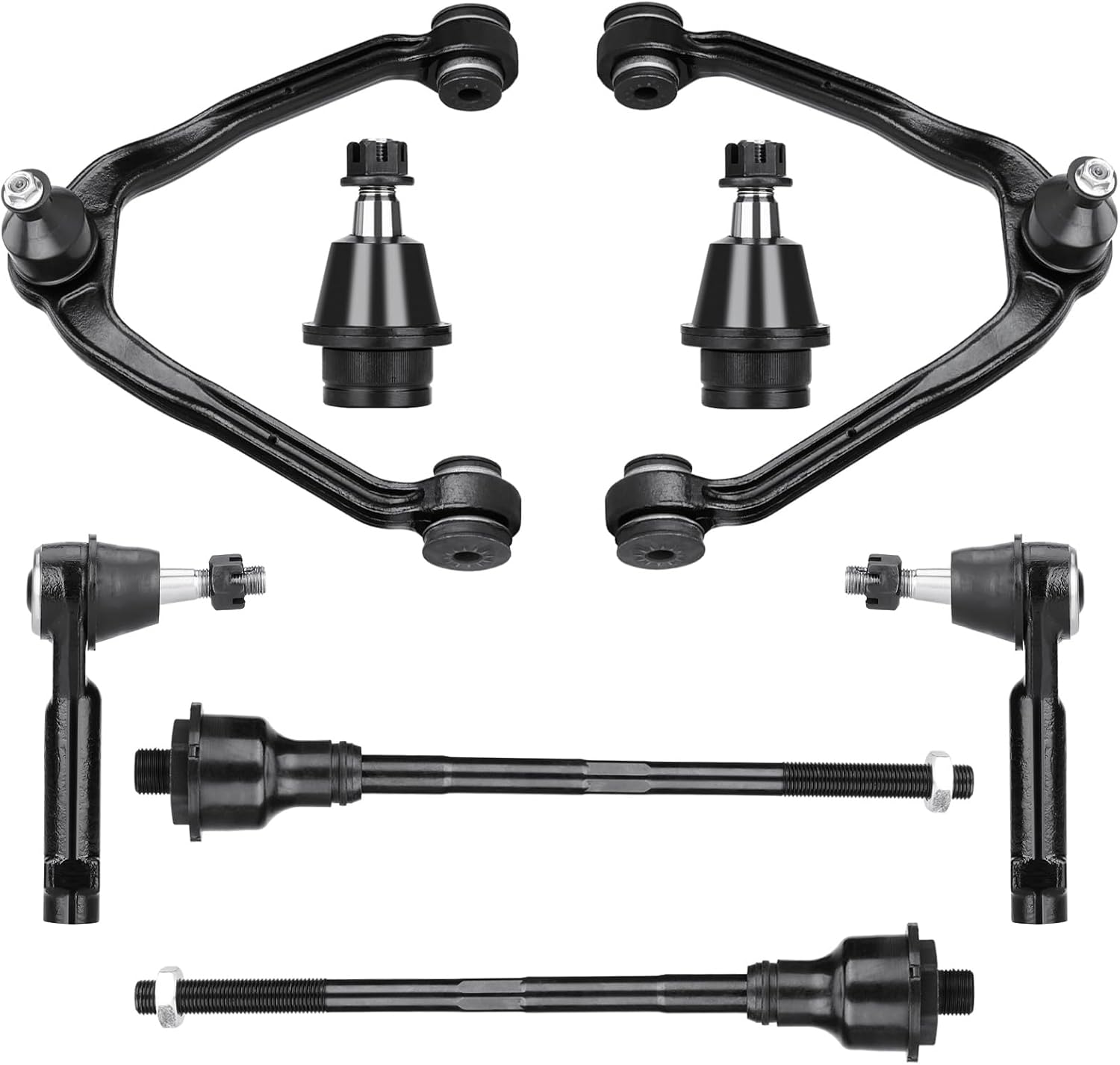8Pcs Front Upper Control Arm with Ball Joint for Cadillac Escalade ESV EXT, for Chevy Avalanche Suburban Silverado 1500 1999-2006, for GMC Sierra Yukon XL 1500 Outer Inner Tie Rod Ends Suspension Kit